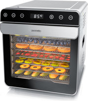 Arendo - Dörrautomat Edelstahl mit 8 Edelstahlgitter - 700 W - 35°-85°C - 8 Edelstahl Einlegetabletts mit insgesamt 6700 cm² - Dörrgerät Dehydrator Obsttrockner Dörrapparat - Obst Fleisch Pilze uvm