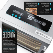 Arendo - Stainless steel dehydrator 8-fold - 500 watts with temperature control - dehydrator for food meat fruits fruit mushrooms - timer up to 24 hours - 8 compartments - GS - dehydrator
